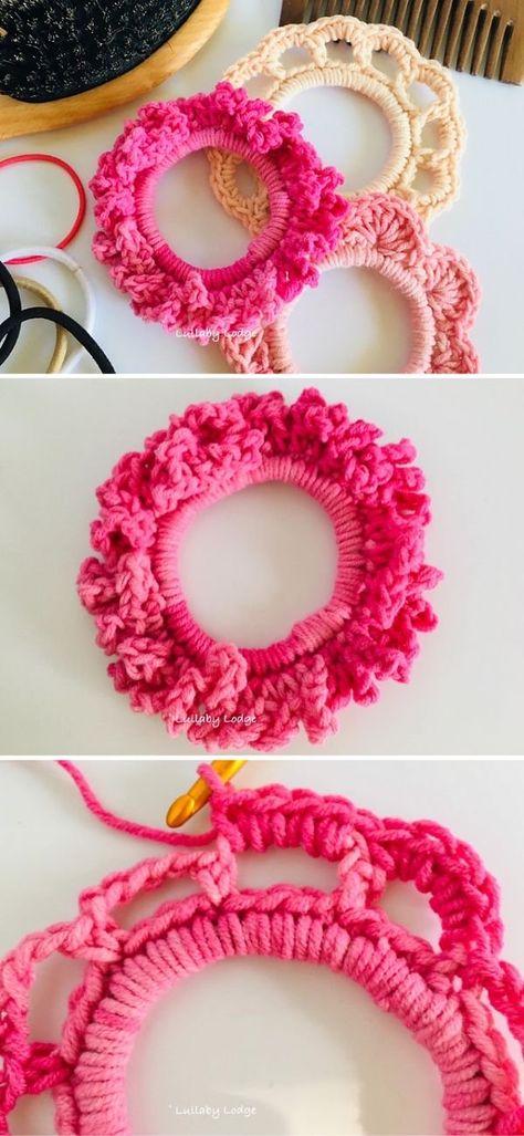 Crochet Scrunchies, Crochet Hair Clips, Novelty Yarn, Crochet Headband Pattern, Crochet Hair Accessories, Easy Crochet Projects, Crochet Flower Patterns, Diy Hair Accessories, Crochet Headband