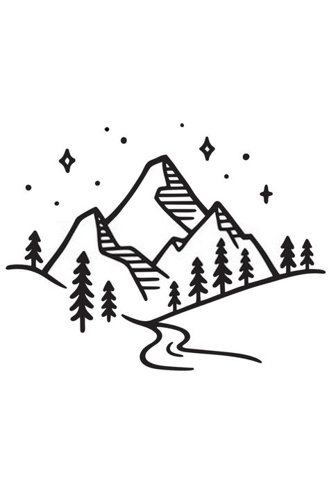 Landscape drawing easy step by step #drawings #howtodraw #drawingideas Easy Drawings Of Mountains, Skiing Drawing Simple, Winter Landscape Drawing Easy, Cute Winter Drawings Easy, Snow Drawing Easy, Ski Drawing Simple, Easy Winter Drawings, Camping Drawing Simple, Simple Drawing Ideas Easy Step By Step