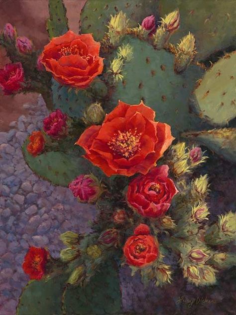 Cactus Paintings, Cactus Painting, Prickly Pear Cactus, Desert Flowers, Desert Art, Cactus Art, Southwest Art, Cactus Flowers, Desert Plants