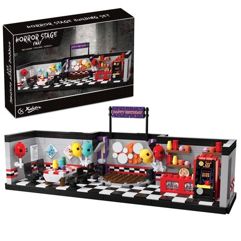 PRICES MAY VARY. 🧸[FNAF Building Set] - FNAF building blocks set references the shape of the pizzeria stage from the famous horror game. Each detail is displayed in building bricks. It's made up of 698 pieces blocks and comes packaged in an exquisite independent box. 🍕 [Halloween Building Blocks] - We have recreated an area of the pizzeria from the game: the stage, the dining area, the arcade machine, and even the small details.You can place your FNAF action figures in it and create your own h Fnaf Building, Fnaf Gifts, Fnaf Stage, Fnaf Lego, Scary Fnaf, Fnaf Pizzeria, Fnaf Action Figures, Fnaf Merch, Harry Potter Miniatures