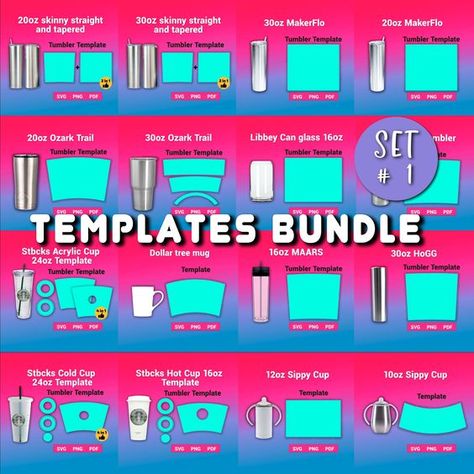 Tumbler Templates SVG Bundle set #1 sublimation templates for popular Skinny Tumbler wrap svg Decal Sizing For Tumblers, Tumbler Wrap Svg, Cup Wrap Svg, Sublimation Templates, Sublimation Ideas Projects Inspiration, Acrylic Cups, Tumbler Template, Custom Tumbler Cups, Mug Template