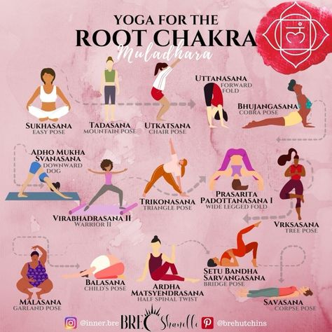 Root Chakra Healing Yoga, Yoga For Root Chakra Healing, Root Chakra Asanas, Root Chakra Poses, Yoga Root Chakra, Root Chakra Yoga Flow, Root Chakra Yoga Sequence, Root Chakra Activities, Yoga For Root Chakra