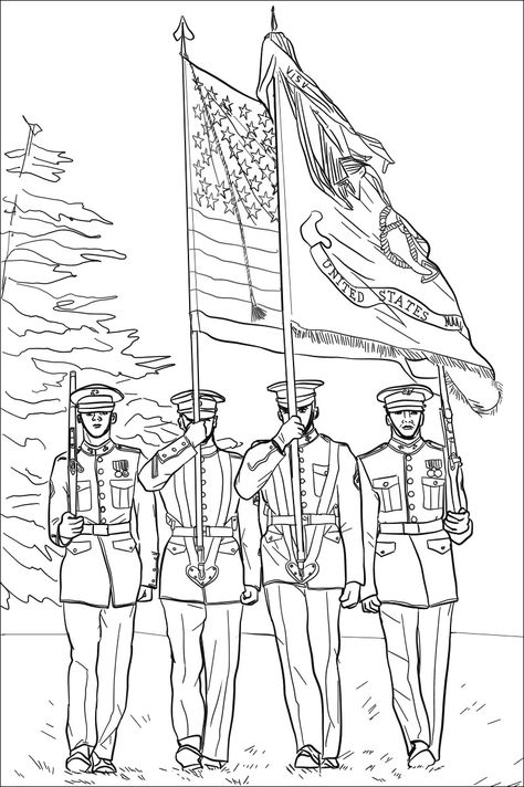 Memorial Day Coloring Pages: Honoring and Remembering Our Heroes Military Coloring Pages, Chalking Ideas, Memorial Day Coloring Pages, Flag Coloring Pages, American Holiday, Color Guard, Color Worksheets, Disney Coloring Pages, Cool Coloring Pages