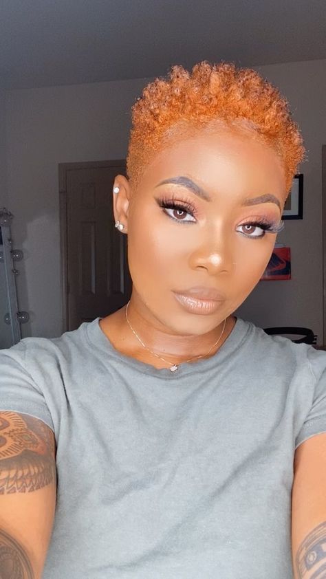 Blond Short Hairstyles Black Women, Ginger Fade Haircut Black Women, Short Hairstyle Women Ginger, Short Ginger Hairstyles, Short Blonde Hairstyles For Black Women, Cute Hair Colors For Short Hair, Ginger Short Hair Black Women, Short Natural Hair Black Women, Hair Color Ideas For Black Women