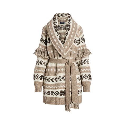 Geo-Motif Wool-Blend Shawl Cardigan for Women | Ralph Lauren® UK Dinner Outfits Winter, Cardigan For Women, Women Ralph Lauren, Ralph Lauren Shop, Belted Cardigan, Shawl Cardigan, Americana Fashion, Collar Cardigan, Ralph Lauren Collection