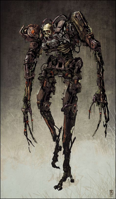 One of my colleagues asked me to do a zombie robot.. How could I refuse? Robot Zombie, Concept Art Landscape, Creature Character, Arte Zombie, Steampunk Robot, Monster Horror, Robot Concept, Fantasy Creature, Art Couple