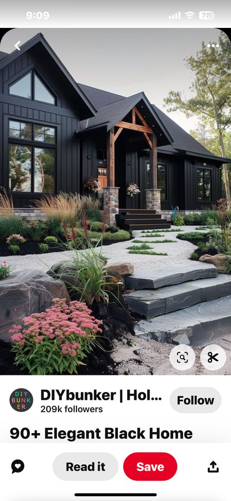 Dark Modern Farmhouse Exterior, Black Farmhouse Exterior, Farmhouse Updates, Black Cabin, Farmhouse Cabin, Black Houses, Dark Modern, Black Farmhouse, Cabin Exterior