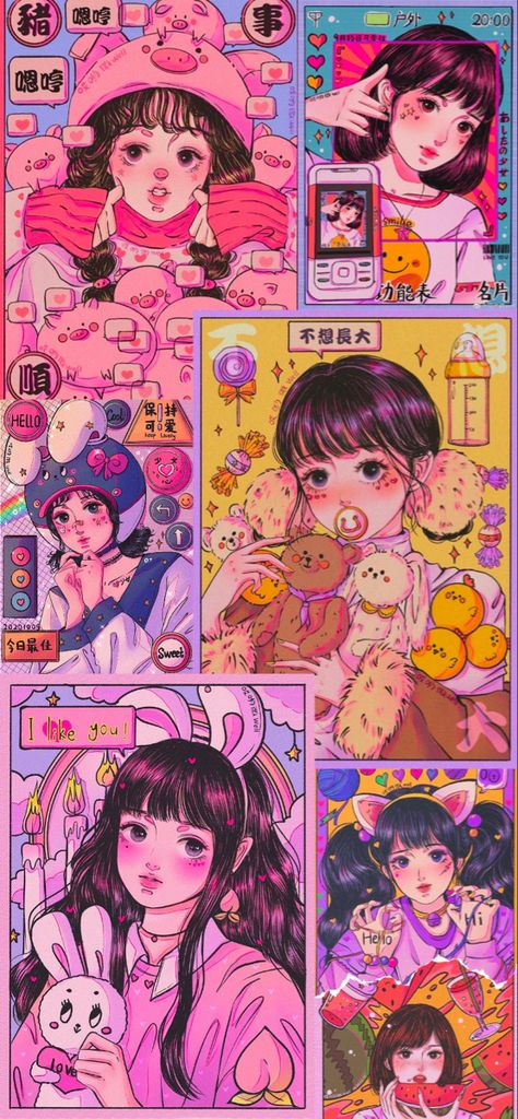 Retro Kawaii Wallpaper, Colorful Cartoon Wallpaper, Pegacon Lee Wallpaper, 90s Pastel Aesthetic, Anime Retro Aesthetic Wallpaper, 90s Anime Retro Aesthetic Wallpaper, Kawaii Pink Wallpaper Anime, Anime Art Aesthetic 90s Wallpaper, Flip 5 Wallpaper