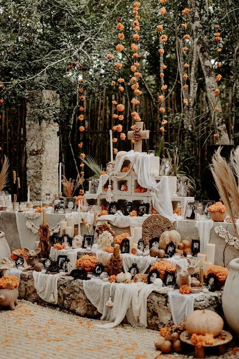 Traditional Dia de los Muertos Wedding in Tulum, Mexico Day Of The Dead Wedding Theme, Day After Halloween, Day Of The Dead Wedding, Interfaith Wedding, Groomsmen Getting Ready, Wedding Decorations On A Budget, Mexican Holiday, The Day Of The Dead, Wedding Altars