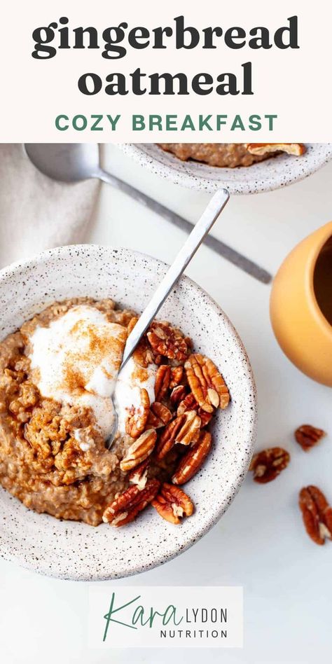 Spiced gingerbread oatmeal is a perfect cozy holiday breakfast! This stovetop oatmeal recipe is made with quick steel cut oats, cinnamon, ginger, and molasses for a delightful (but not too sweet!) gingerbread flavor. Stovetop Oatmeal, Gingerbread Oatmeal, Gingerbread Granola, Sweet Gingerbread, Gingerbread Pancakes, How To Make Gingerbread, Steel Cut Oatmeal, Vegan Gingerbread, Oatmeal Recipe