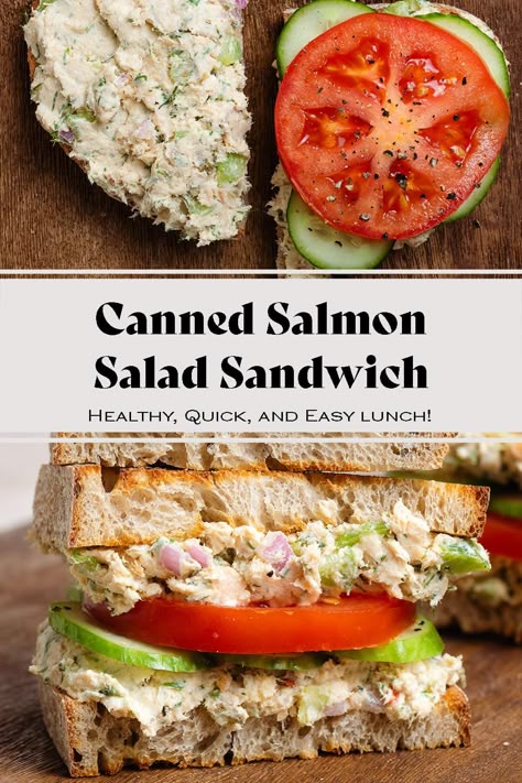 Poolside Sandwiches, Recipes With Canned Tuna, Salmon Sandwich Recipes, Salmon Salad Sandwich, Canned Salmon Salad, Salmon Steak Recipes, Canned Fish Recipes, Appetizers Seafood, Canned Salmon Recipes