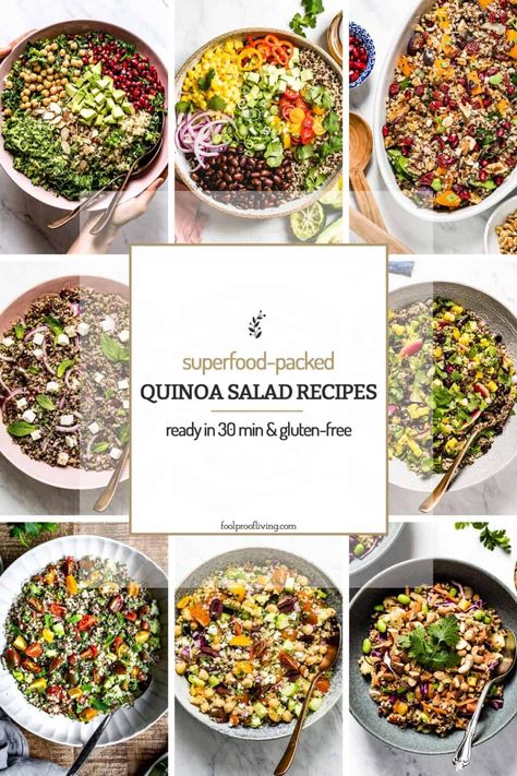 Get these Quinoa Salad Recipes and serve them as a main dish, side dish or make them a part of your meal prep for an easy & healthy meal. #quinoasalads #quinoa @foolproofliving Fall Quinoa Recipes, Best Quinoa Salad, Best Quinoa Salad Recipes, Quinoa Salad Dressing, Fall Quinoa, Vegan Quinoa Salad Recipes, Tabbouleh Salad Recipe, Quinoa Salad Recipes Easy, Best Quinoa