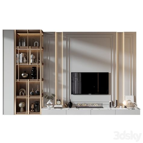 TV shelf 0804 - TV Wall - 3D model Neo Classic Tv Wall Design, Classic Tv Wall Design, Classic Tv Wall, Tv Wall Design Luxury, Lcd Unit Design, Wall Tv Stand, Coin Tv, Tv Wall Panel, Buffet Tv