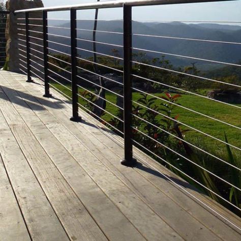 Fence Wire Ideas, Balustrade Ideas Outdoor, External Balustrade, Rope Balustrade, Balcony Balustrade, Verandah Ideas, Aluminium Balustrades, Bungalow Garden, Wire Balustrade