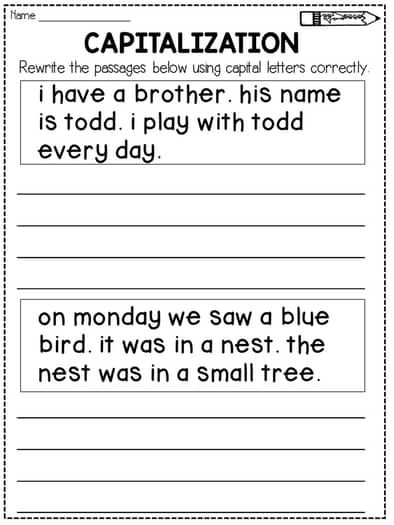 Capitalization and Punctuation Writing Practice Worksheets Fix up the Sentences Rewrite Sentences Using Capital Letters, Capitalization And Punctuation Worksheet, Punctuation Writing, Handwriting Practice Sentences, Sentence Correction Worksheets, Writing Sentences Worksheets, Punctuation Rules, Friendly Letter Writing, Punctuation Worksheets