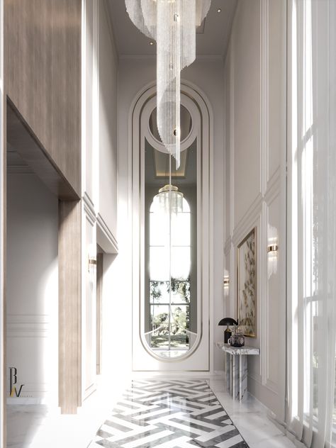 Neoclassic Majlis on Behance Luxury Neoclassical Interior, Modern Classic Foyer, Neoclassic Majlis, Entrance Foyer Design Entryway, Neoclassic Interior Design, French Modern Interior, Curtain Ideas For Living Room, Neoclassic Interior, College Wall Decor