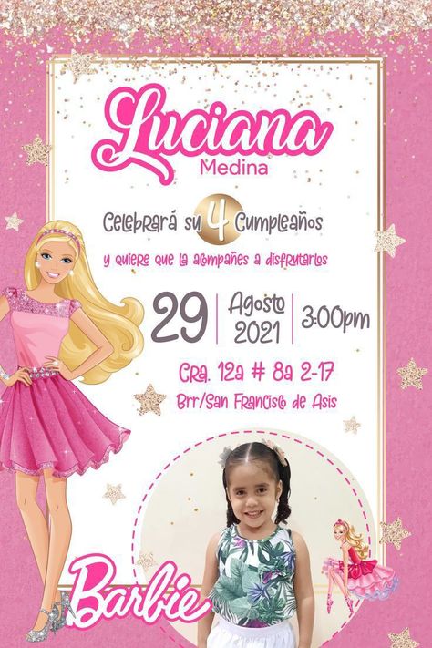 Barbie Invitation, Barbie Birthday Invitations, Barbie Invitations, Invitation Card Birthday, Baby Birthday Invitations, Barbie Birthday Party, Barbie Theme, Light Pink Rose, Barbie Birthday