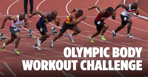 Sprint workout + weekly workout split to get an athletic body! Don't just watch the Olympics, put it in action. Weekly Workout Split, Olympic Workout, Sprinter Workout, Training Challenge, Men's Health Magazine, Sprint Workout, Workout Split, Workout Plan For Men, Running Techniques