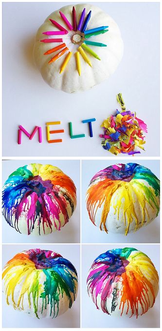 No Carve Melted Crayon Pumpkin Craft for Kids to make! #Halloween #Fall art project | CraftyMorning.com Labu Halloween, Halloween Crafts For Kids To Make, Dekorasi Halloween, Uhyggelig Halloween, Kerajinan Diy, Color Wheels, Halloween Fest, Fröhliches Halloween, Manualidades Halloween