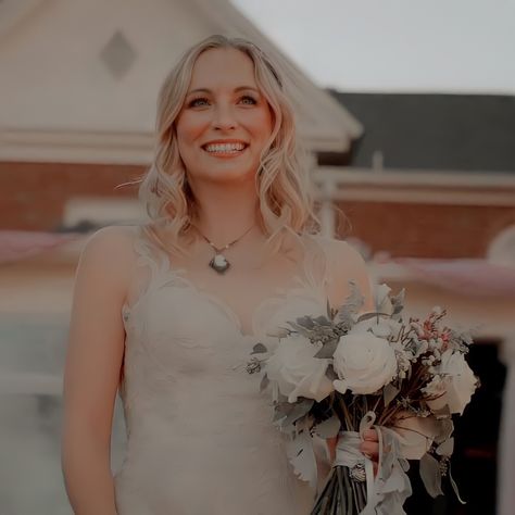 Caroline Wedding Dress, Candice King, Caroline Forbes, Series Movies, Yellow Dress, Vampire Diaries, Strapless Wedding Dress, Wedding Dresses Lace, Favorite Movies