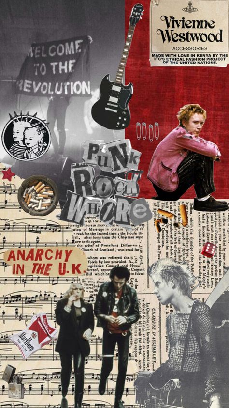 60s Punk Aesthetic, Punk Asethic Wallpaper, Punk Layout Design, Punk Rock Moodboard, Music Rock Aesthetic, Punk Moodboard Fashion, Punk Collage Graphic Design, Punk Magazine Cover, Punk Collage Art