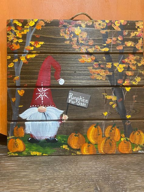 Fall Pallet Ideas, Fall Gnomes Painting, Fence Crafts, Picket Fence Crafts, Holiday Crafts Decorations, Fall Pallets, Pumpkins For Sale, Halloween Canvas Art, Fall Paintings