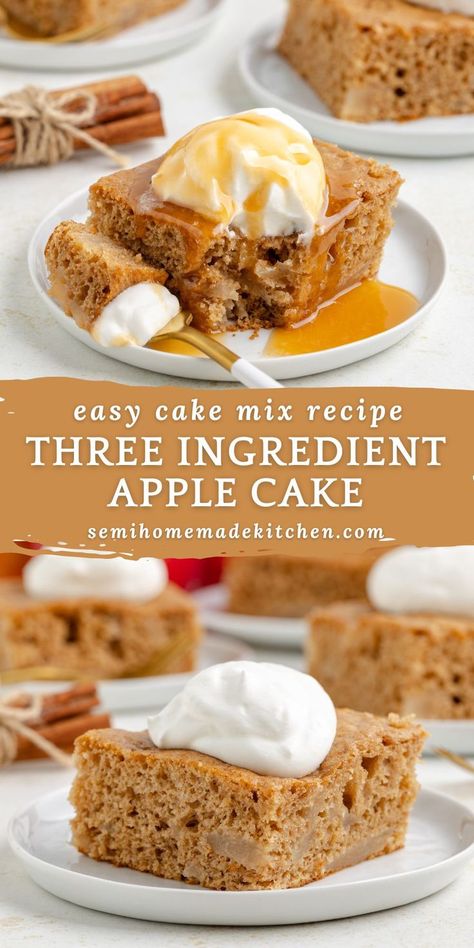 This 3-ingredient apple cake recipe is as simple as it gets! Using just a box of spice cake mix, a can of apple pie filling, and some eggs, you’ll have a delicious fall dessert ready in no time. It’s the ultimate quick and easy treat, packed with classic fall flavors like cinnamon and sweet apple. Perfect for busy days when you still want a homemade dessert! Apple Pie Canned Filling Recipes, 3 Ingredient Apple Cake, Quick Fall Desserts, Easy Apple Cake Recipe, 3 Ingredient Cakes, Easy Apple Cake, Apple Spice Cake, Apple Cake Recipe, Apple Pie Filling