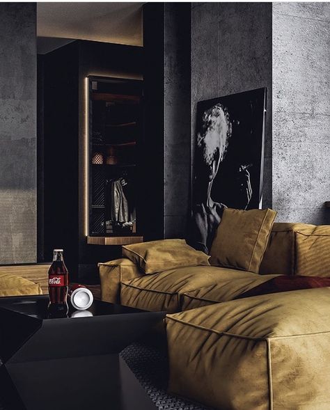 Masculine Interior Design, Dark Interior Design, Masculine Interior, Interior Design News, Loft Interior Design, Popular Interior Design, Loft Interiors, Flat Interior, Dark Interiors