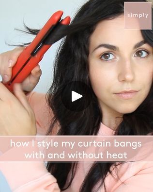 Simply: How to Style Curtain Bangs With and Without Heat | Curtain bangs may take a little more styling prowess than traditional bangs to make them look great. Our Simply host, Haley Cairo, has been rocking... | By Real Simple | I finally feel like I've
mastered a few tricks for styling my own hair and I try
to use as little heat as possible. So, what I like to do
before I do my makeup is pin these back. You just need four
bobby pins. Just going to twist and leave about an inch. Pin it
right back. Doing it this way is passive because like I said,
you can do your makeup. Alright. If you have more fine
straight hair, you might want to hairspray this in just so
that it locks the curl. One of my favorite products, it, this
is the wrong product is my vitamin C cream. This is just a
leave-in con Vitamin C Cream, Fine Straight Hair, Real Simple, Leave In Conditioner, Curtain Bangs, Favorite Products, Leave In, Straight Hair, Cairo