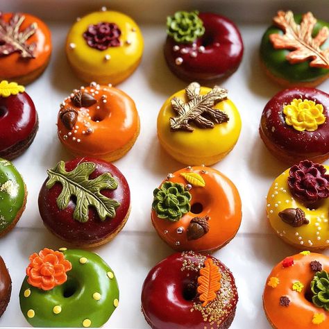 Thanksgiving Donuts Decoration, Fall Donuts Decorated, Fall Donut Decorating Ideas, Fall Donuts Ideas, Easy Halloween Cupcake Ideas, Hot Dog Pasta, Halloween Cupcake Ideas, Fall Donuts, Donut Decorating Ideas