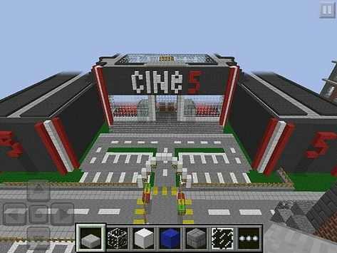 Minecraft Cinema, Cinema Building, Minecraft Skyscraper, Cinema Idea, Build Minecraft, Easy Disney Drawings, Le Specs Sunglasses, Minecraft Banners, Easy Minecraft Houses