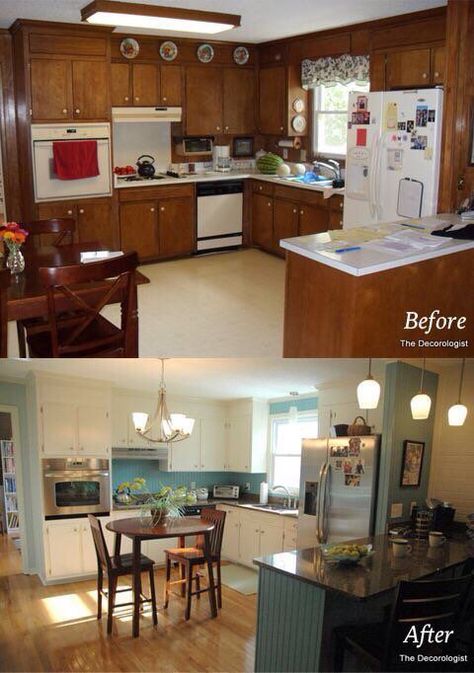 Remodel Mobile Home Kitchen, Painting Wood Paneling, Bright Kitchens, Kitchen And Dining Room, After Pictures, Kitchen Redo, Before And After Pictures, Organizing Ideas, After Photos