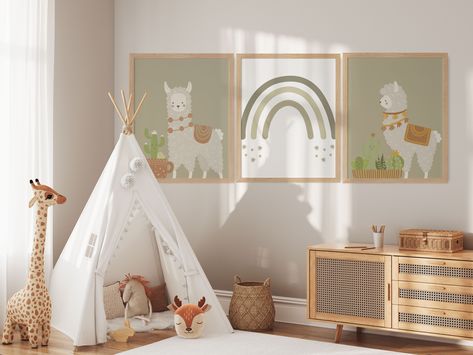 "Llama and Cactus" nursery digital print is a beautiful and colorful art print designed to decorate the walls of a baby's room or a child's nursery.The warm and sage green colors of the print create a cozy and welcoming atmosphere that is perfect for a child's room. It is a perfect addition to any modern, bohemian or desert themed nursery, and a great gift idea for new parents or baby showers. Desert Themed Nursery, Alpaca Nursery, Sage Green Nursery, Cactus Nursery, Llama Nursery, Peruvian Art, Llama Llama, Baby Boy Room Nursery, Green Nursery