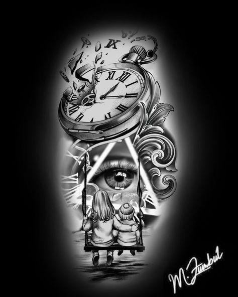 Family Tattoo Design, Potrait Tattoo, Lightning Tattoo, Lightning Cloud, Family Tattoo Designs, Clock Tattoo Design, Family Tattoo, Clock Tattoo, Dad Tattoos