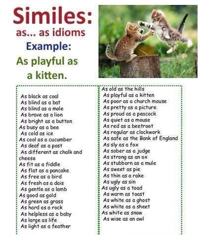 Similes List, Simile Poems, Idiom Examples, Esl Vocabulary Games, Simile Worksheet, English Linguistics, Teaching Idioms, Learn Spanish Free, English 101