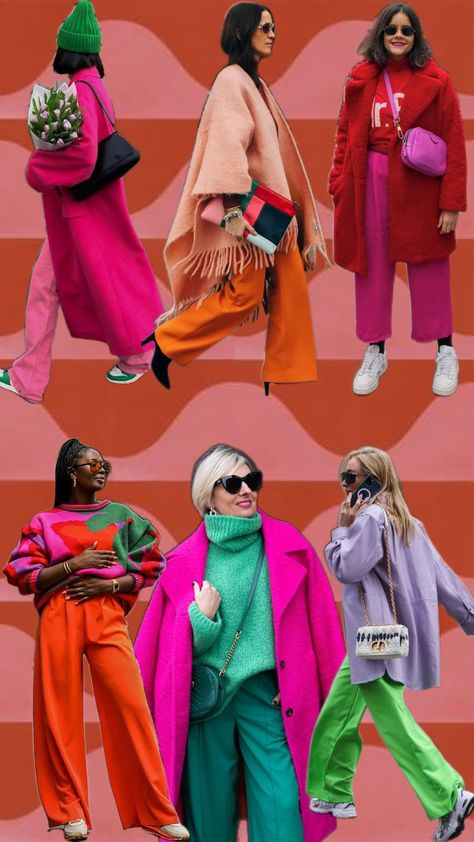 Color-blocking winter outfits. 🩷🧡❤️🩵💜💚 #colorblocking #winteroutfits Color Blocking Street Style, Bright Spring Fall Outfits, Fall Color Blocking Outfits, Colour Blocking Outfit, Color Block Outfits, Preppy Style Outfits, Coordinates Outfits, Color Blocking Outfits, Bright Spring