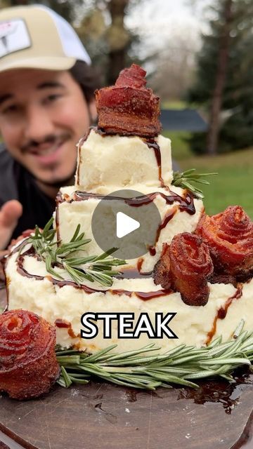 Jack Mancuso on Instagram: "The Steak Cake 🥩🎂 My All Natural Seasonings: @cusocuts 🙌 #steakcake #holidayfood #birthdayfood" Steak Cake Ideas, Steak Cake Birthday, Steak Birthday Cake, Meat Birthday Cake, Diy Birthday Cake For Boys, Steak Cake, Steak And Mashed Potatoes, Meat Cake, Mashed Potato Cakes