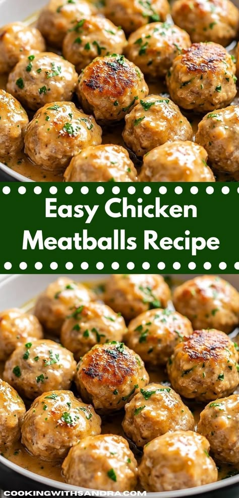 Searching for a versatile dish to impress your guests? These chicken meatballs are full of flavor and can be served in various ways, making them an ideal choice for entertaining or casual family dinners alike." Chicken Meatball Parmesan Bake, Family Dishes Dinners, Cheddar And Beer Chicken Meatballs, Meal Prep Meatballs Healthy, Ground Chicken Meatballs With Gravy, Chicken Pork Meatballs, Nutritious Dinners For Family, Italian Chicken Meatballs Pioneer Woman, Best Kid Dinners