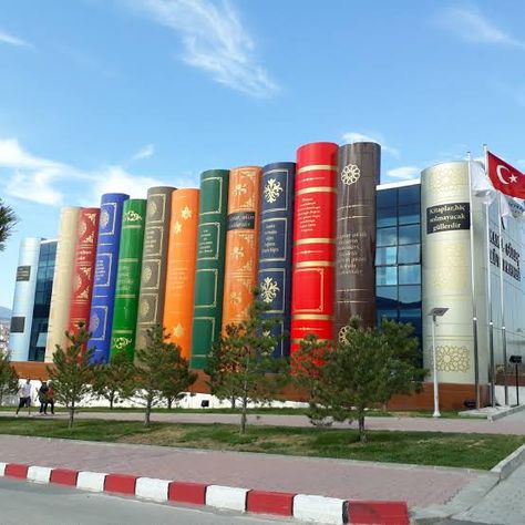 This Turkish library is shaped like a shelf of giant books. ‹ Literary Hub Literary Travel, Hot Dog Stand, Central Library, Playground Design, A Shelf, High Quality Images, University, Wonder, Exterior