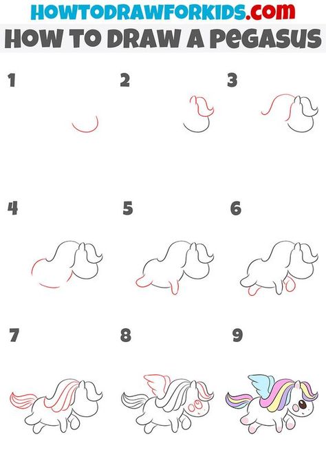 How to Draw a Pegasus Drawings step by step for kids #drawingsstepbystepforkids Drawing ideas #drawingideas Drawing ideas for kids #drawingideasforkids 2.39 Pegasus Drawing, Drawing Ideas For Kids, Avengers Drawings, Easy Flower Drawings, Easy Animal Drawings, Unicorn Drawing, Easy Animals, Disney Cartoon Characters, Easy Drawings For Kids