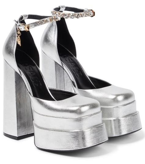 Medusa Aevitas Platform, Versace Heels, Silver Shoe, Silver Platforms, Versace Shoes, Silver Pumps, Medusa Head, Dr Closet, Silver Heels