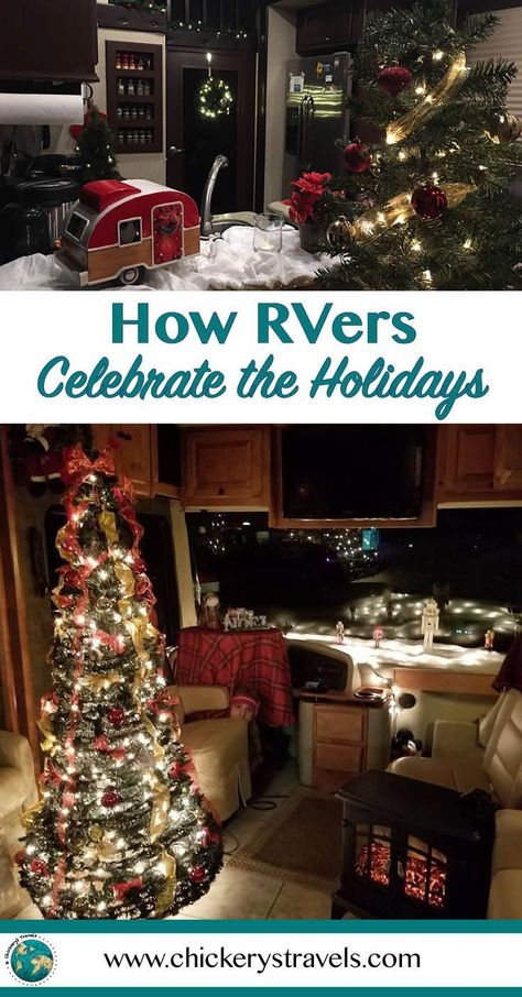 See how full-time RV families celebrate the holidays in their fifth wheel, travel trailer, and motorhomes. There's nothing like a good road trip and camping adventure for Christmas. Decorating Your Rv, Rv Holiday, Rv Camping Tips, Small Rv, Travel Trailer Remodel, Camping Holiday, Rv Living Full Time, Adventure Holiday, Full Time Rv