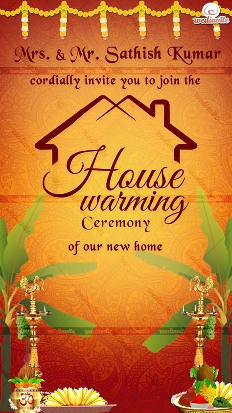 House Warming Ceremony Invite 😍🏠 Combination of traditional ,warm colors, drew inspirations for traditional decor, while incorporating animated flowers and elements to make it both timeless and sophisticated This is nothing less than a heavenly decor.💥❣ It’s got beautiful melam, banana leaves detailed traditional and whatnot !🧡💫 House Warming Ceremony with eco-friendly decoration is a wonderful way to honor your new guest while being mindful of the environment😍😎 Here's to the love that f... Animated Flowers, Indian Videos, House Warming Ceremony, Being Mindful, House Warming Invitations, Creative Invitations, Eco Friendly Decor, Banana Leaves, Stylish Fonts