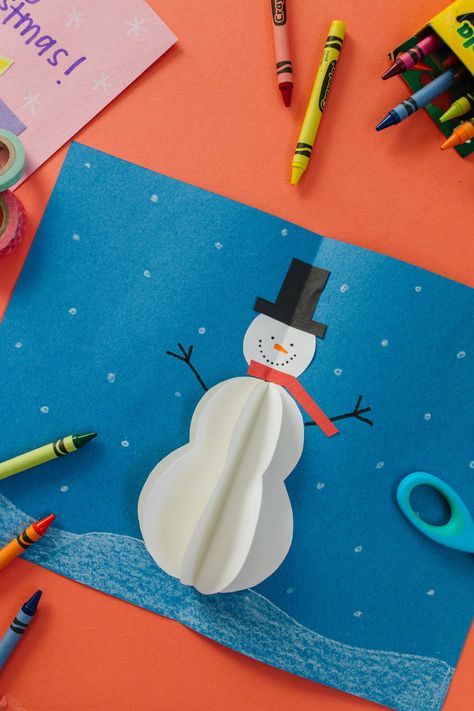 Winter Card Craft For Kids, Christmas Card From Class To Teacher, Winter Pop Up Cards, Construction Paper Christmas Cards, Diy Christmas Card For Kids, Christmas Cards For Kids To Make Schools, Take And Make Crafts For Kids Library, Pop Up Christmas Cards Diy, Snowman Cards For Kids