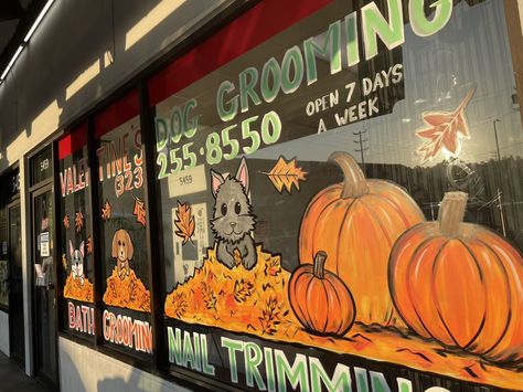 Window Painting Thanksgiving, Fall Window Painting Ideas Store, Thanksgiving Window Art, Fall Storefront Window Painting, Fall Window Art, Fall Window Painting Ideas, Autumn Window Painting, Fall Leaves Window Painting, Harvest Window Painting