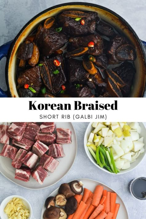 Galbi Jjim Slow Cooker, Short Ribs Dutch Oven, Galbi Jjim Recipe, Short Ribs In Oven, Korean Braised Short Ribs, Korean Beef Short Ribs, Galbi Jjim, Short Ribs Slow Cooker, Slow Cooker Ribs