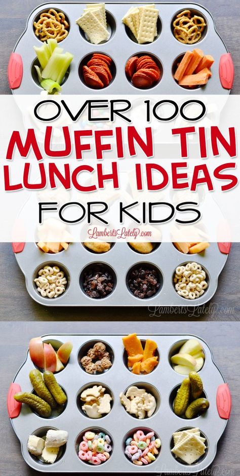 This list of over 100 muffin tin lunches for kids has creative ideas for a balanced at-home lunch. Great ways to expose kids to different foods - all from a muffin pan serving tray! Muffin Tin Meals, Kid Muffins, Lunches For Kids, Muffin Pan Recipes, Camp Meals, Toddler Muffins, Meals For Kids, Lunch Ideas For Kids, Granola Bites