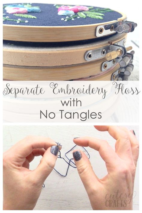 How to Separate Embroidery Floss Strands without Tangles - Cutesy Crafts Cross Stitch Ending Thread, Organizing Embroidery Floss, Braiding Embroidery Floss, Dmc To Loops And Threads Conversion, Diy Embroidery Floss Organizer, Floss Crafts, Paper Flower Centerpieces, Long And Short Stitch, Small Craft Rooms