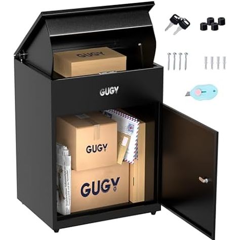 Amazon.com: Strpozt Package Delivery Box, 15.2" x 16.8" x 40.2" Locking Drop Box for Packages, Parcel Mailbox with Secure Storage Compartment, Super Large Steel Freestanding, for Outdoor Porch, Curbside, Grey : Tools & Home Improvement Delivery Box Design, Parcel Storage, Parcel Mailbox, Basket Theme, Parcel Drop Box, Courtyard Home, Amazon Delivery, Box With Lock, Parcel Box