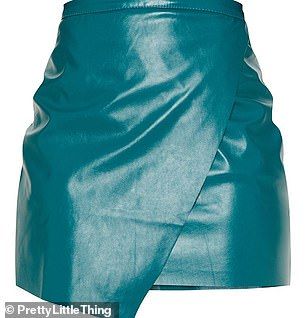 Leather Wrap Skirt, Leather Pencil Skirts, Faux Leather Outfits, Teal Outfits, Teal Skirt, Character Wardrobe, Teal Leather, Teal Top, Leather Midi Skirt